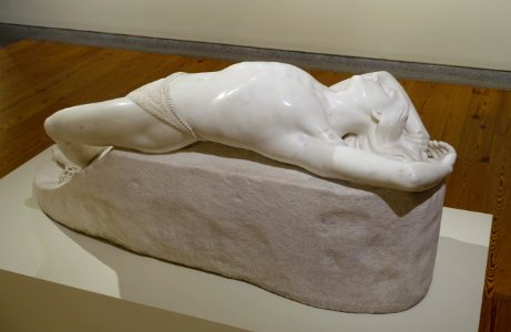 The Dead Pearl Diver by Benjamin Paul Akers, 1858, marble, view 2 - Portland Museum of Art - Portland, Maine - DSC04227