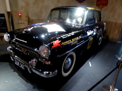 The frontview of No.100 Toyopet Crown ver.Australia Mobilgas Rally in 1957