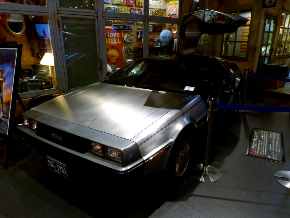 The frontview of 1981 De Lorean DMC-12 (Great Scott! Her passenger door isn't open)