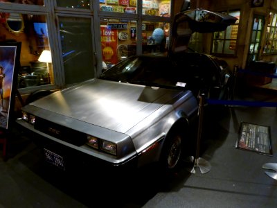 The frontview of 1981 De Lorean DMC-12 (Great Scott! Her passenger door isn't open)