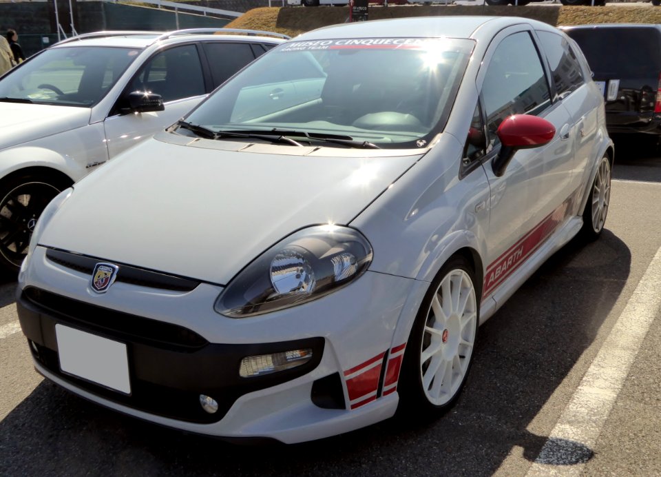 The frontview of ABARTH Punto Evo as a demo car of MUSEO CINQUECENTO RACING TEAM