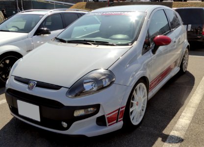 The frontview of ABARTH Punto Evo as a demo car of MUSEO CINQUECENTO RACING TEAM