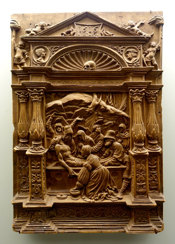 The Entombment of Christ in a Rich Architectural Frame, by Hans Schwarz, Augsburg, 1516, pear wood - Bode-Museum - DSC03297