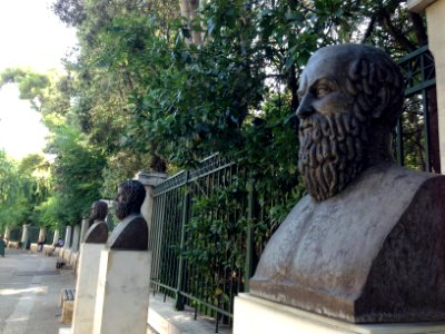 The busts of Euripides, Aeschylus and Sophocles together in Athens