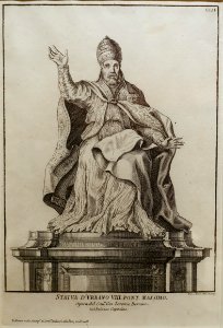 The Capitoline Statue of Pope Urban VIII, print by Francesco Aquila, in the Raccolta de Statue Antiche e Moderne - Jordan Schnitzer Museum of Art, University of Oregon - Eugene, Oregon - DSC09416