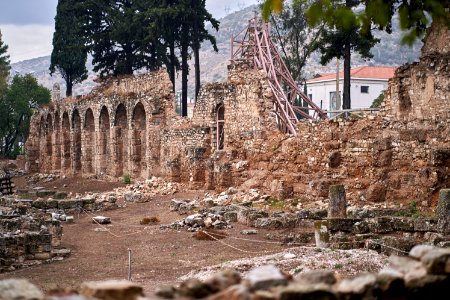 The collapsed wall of the Monastery of Dapnhi on October 31, 2019