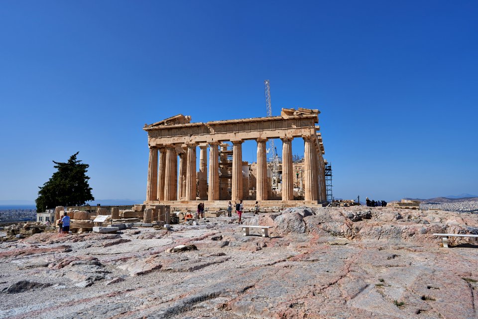 The east facade of the Parthenon on September 25, 2020