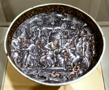 The Judgment of Moses by Pierre Reymond and Jean de Court, French, Limoges, 1546, painted enamel on copper, view 2 - Princeton University Art Museum - DSC06542