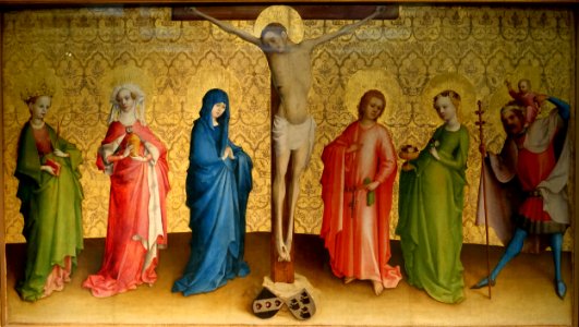 The Crucifixion by Stefan Lochner, Cologne, c. 1440, paining on oak, view 1 - Germanisches Nationalmuseum - Nuremberg, Germany - DSC02956