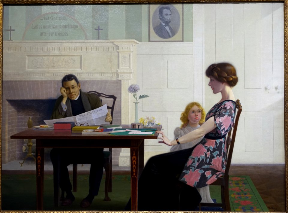 The Drop Sinister, What Shall We Do with It, by Harry Willson Watrous, c. 1913, oil on canvas - Portland Museum of Art - Portland, Maine - DSC04341