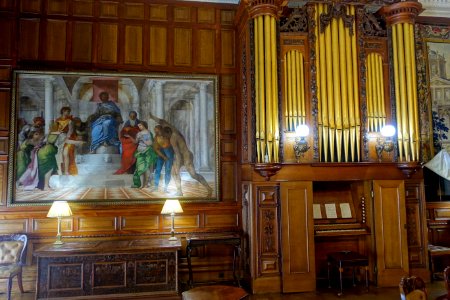 The Judgement of Solomon by Sebastiano del Piombo, c. 1505-1510, beside the house organ - Dining Room - Kingston Lacy - Dorset, England - DSC03426