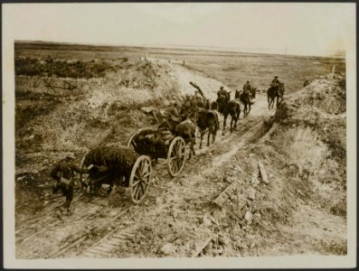 The Cambrai Advance. Artillery going through a cutting in the Canal du Nord., Bestanddeelnr 158-1828