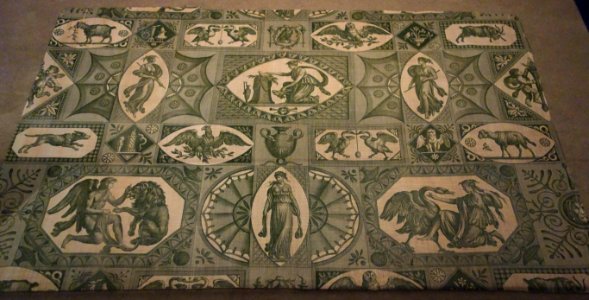 The Lion in Love or Leda, view 1, designed by Jean-Baptiste Huet, for Oberkampf, Jouy-en-Josas, France, c. 1809, roller-printed cotton tabby - Royal Ontario Museum - DSC04322