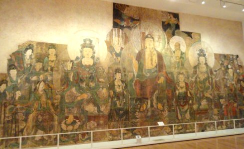 The Paradise of Maitreya, painted by Zhu Haogu and Zhang Boyuan, Xinghua Monastery, Shanxi Province, China, Yuan Dynasty, 1298, ink and color on clay - Royal Ontario Museum - DSC09829