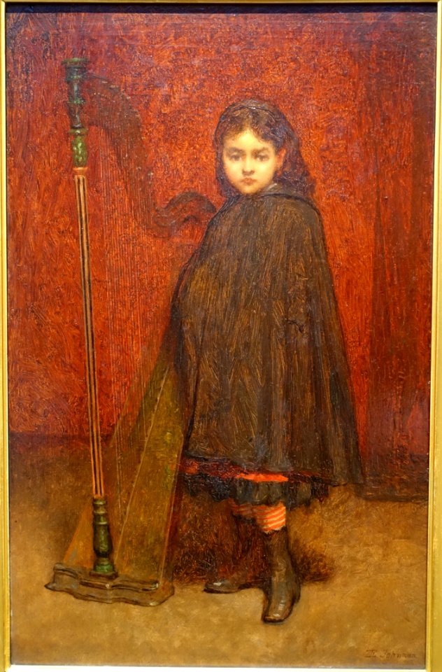 The Little Harpist by Eastman Johnson, c. 1870, oil on panel - Portland Art Museum - Portland, Oregon - DSC08712