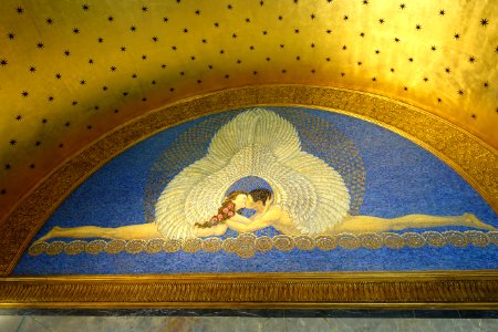 The Kiss by Friedrich Wilhelm Kleukens, mosaic in the Hochzeitsturm, c. 1914 - Mathildenhöhe - Darmstadt, Germany - DSC06417