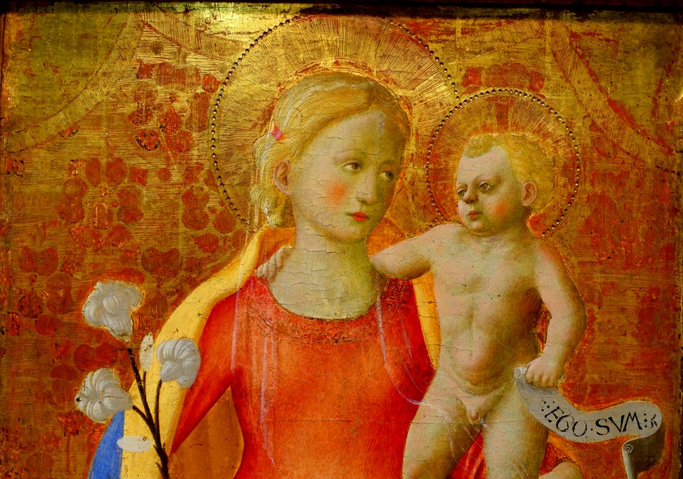 The Madonna of Humility, by Zanobi Strozzi, detail, 1446-1448, tempera on poplar wood panel - University of Arizona Museum of Art - University of Arizona - Tucson, AZ - DSC08171