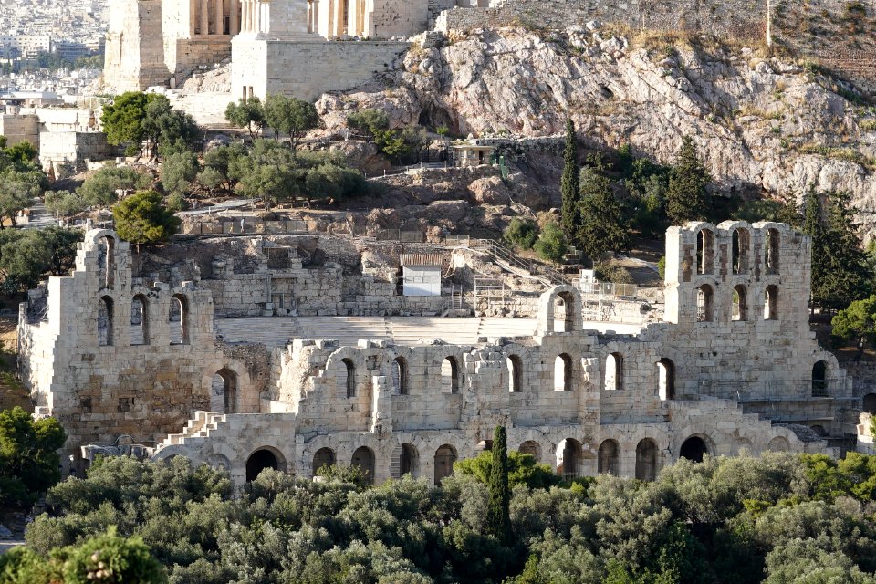 The facade of the Odeon of Herodes Atticus on June 9, 2020
