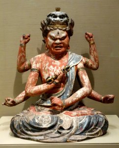 The Esoteric Buddhist king of passion Ragaraja (Aizen Myoo), Japan, Edo period, 1600-1700 AD, gilding and colors on wood - Asian Art Museum of San Francisco - DSC01516