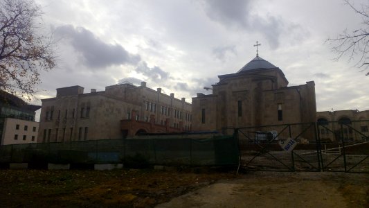 The Holy Transfiguration Cathedral of the Armenian monastery complex of Moscow. View from Olimpiyski Avenue, Oct. 16, 2011