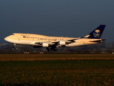TF-AMP Saudi Arabian Airlines Boeing 747-481(BCF), landing at Schiphol (AMS - EHAM), Netherlands, pic1