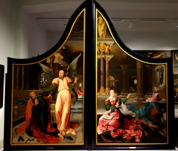 The Liberation of Saint Peter (left) and Saint Margaret of Antioch (right), by Jan Rombouts I, c. 1522-1530, view 1 - Museum M - Leuven, Belgium - DSC05093