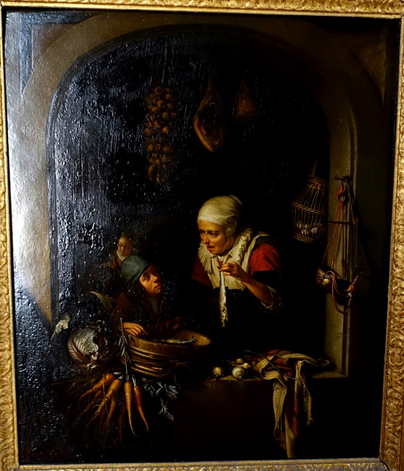 The Grocer's Shop, a woman selling fish and herbs, after Gerrit Dou - West Sketch Gallery, Chatsworth House - Derbyshire, England - DSC03281
