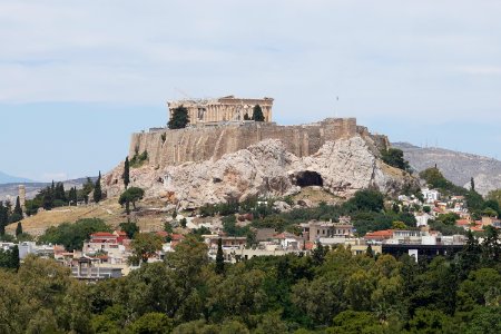 The Acropolis of Athens from the Panathenaic Stadium on June 11, 2020