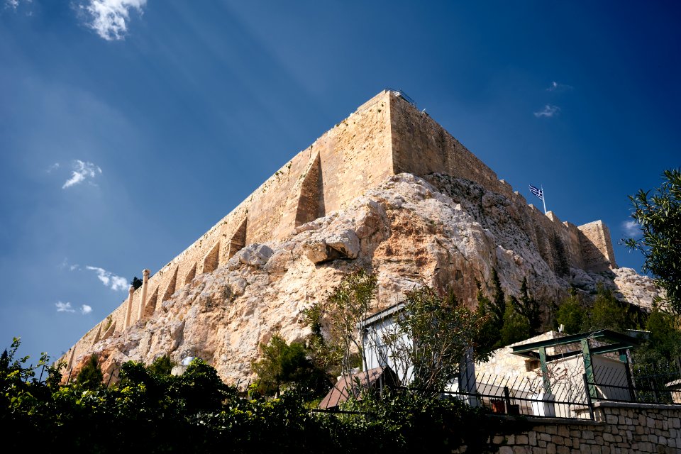 The Acropolis of Athens from Thrasyllou Street in Plaka on March 20, 2020