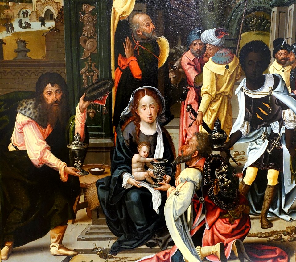 The Adoration of the Magi, with the Nativity and the Presentation in the Temple, Master of 1518, Netherlandish, c. 1520, oil on panel, detail - Fogg Art Museum, Harvard University - DSC01065