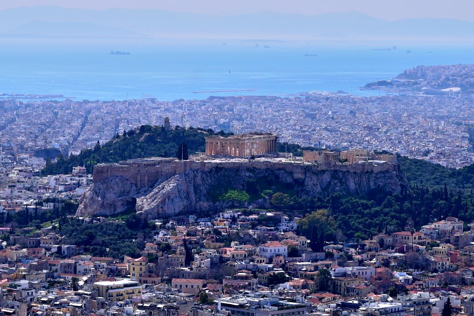 The Acropolis of Athens from Mount Lycabettus on March 14, 2020