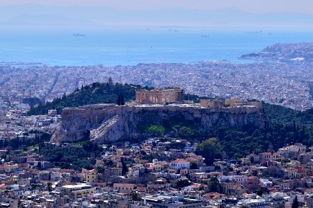 The Acropolis of Athens from Mount Lycabettus on March 14, 2020