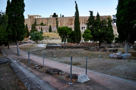 The Acropolis of Athens from Dionisiou Areopagitou Pedestrian Street on June 29, 2020 photo