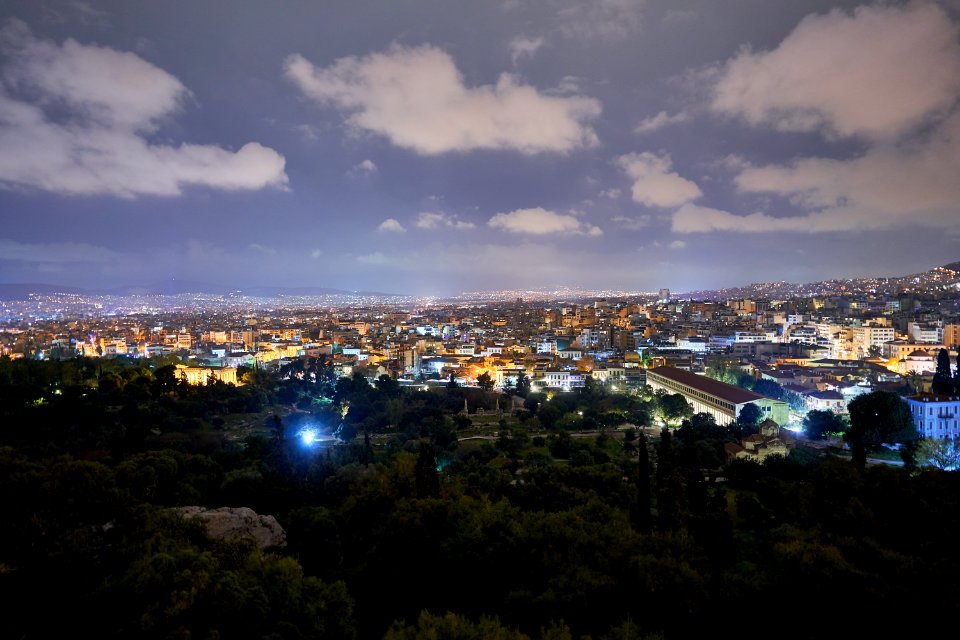 The Ancient Agora of Athens from the Areopagus on March 25, 2020