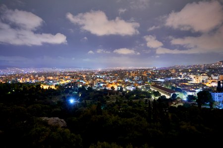 The Ancient Agora of Athens from the Areopagus on March 25, 2020 photo