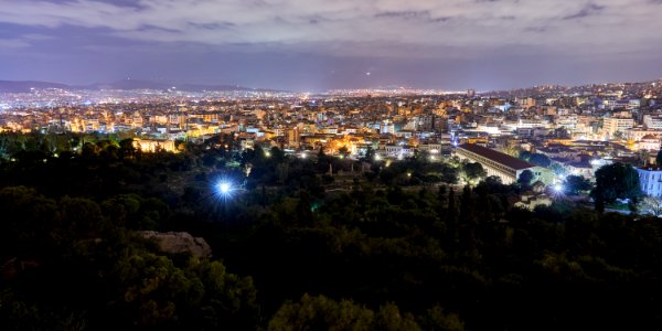 The Ancient Agora of Athens from the Areopagus on January 24, 2020 photo