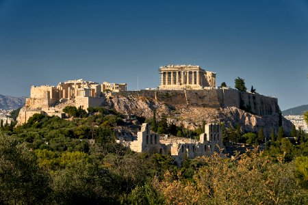 The Acropolis of Athens from Philopappos Hill on June 9, 2020 photo