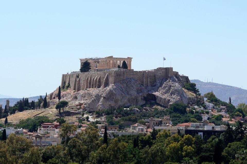 The Acropolis of Athens from the Panathenaic Stadium on June 18, 2020