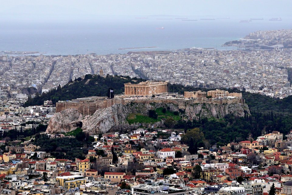 The Acropolis of Athens from Mount Lycabettus on March 7, 2020