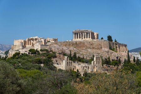 The Acropolis of Athens from Philopappos Hill on June 16, 2020 photo