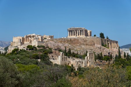 The Acropolis of Athens from Philopappos Hill on June 16, 2020