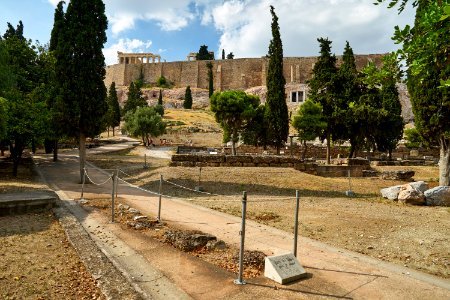 The Acropolis of Athens from Dionisiou Areopagitou Pedestrian Street on July 6, 2020 photo