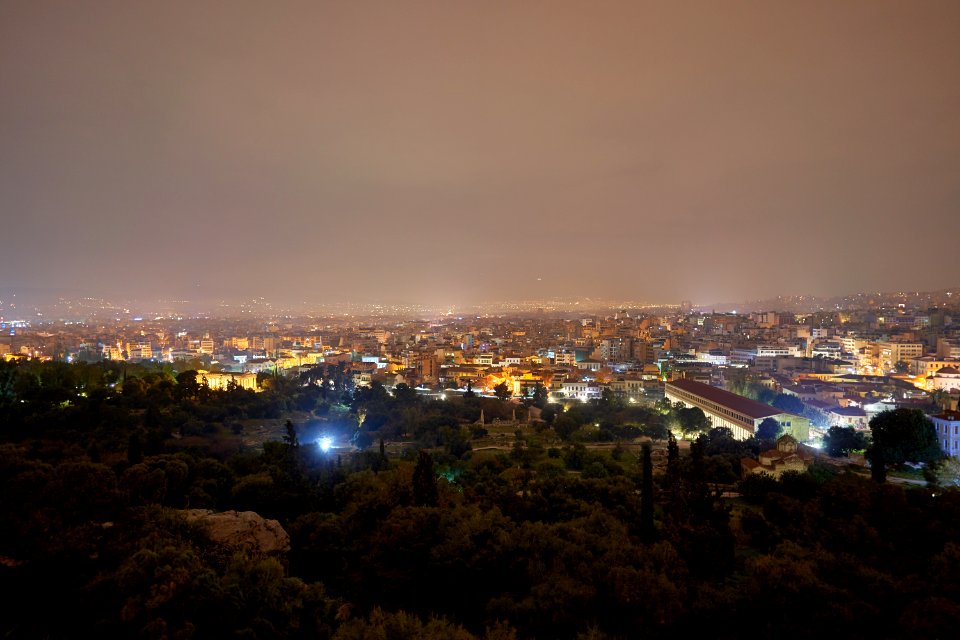 The Ancient Agora of Athens from the Areopagus on March 23, 2020