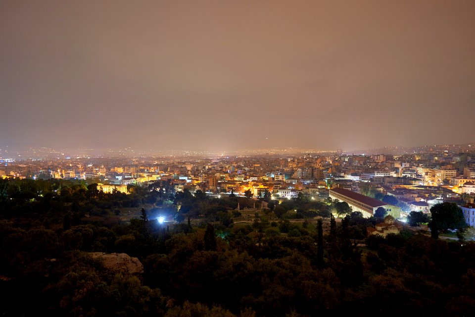 The Ancient Agora of Athens from the Areopagus on March 23, 2020 photo