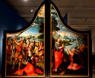 The Beheading of Saint Catherine of Alexandria (left) and the Miraculous Catch (right), by the Master of Sint-Nicolaastriptiek, first half of the 16th century, view 1 - Museum M - Leuven, Belgium - DSC05074