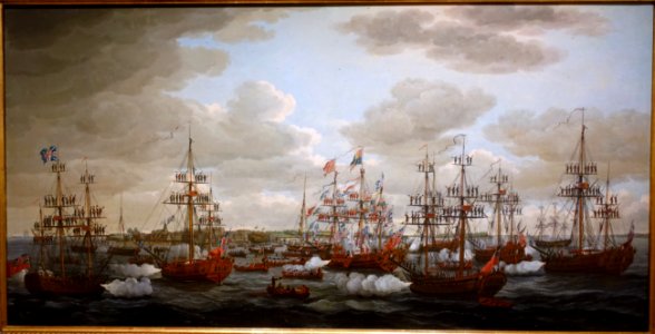 The Arrival of Princess Charlotte at Harwich, by John Clevely the Elder, 1761, oil on canvas - Peabody Essex Museum - Salem, MA - DSC05294