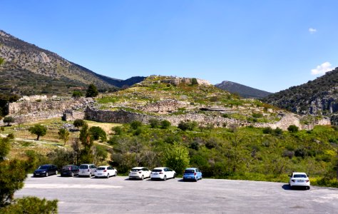 The archaeological site of Mycenae from the parking lot on 26 March 2019