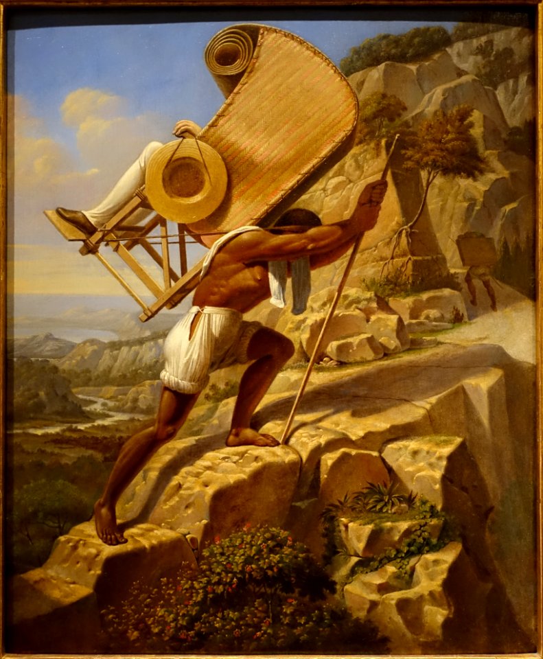 The artist carried in a sillero over the Chiapas from Palenque to Ocosingo, Mexico, by Johann Friedrich Waldeck, French, c. 1833, oil on wood panel - Princeton University Art Museum - DSC07048