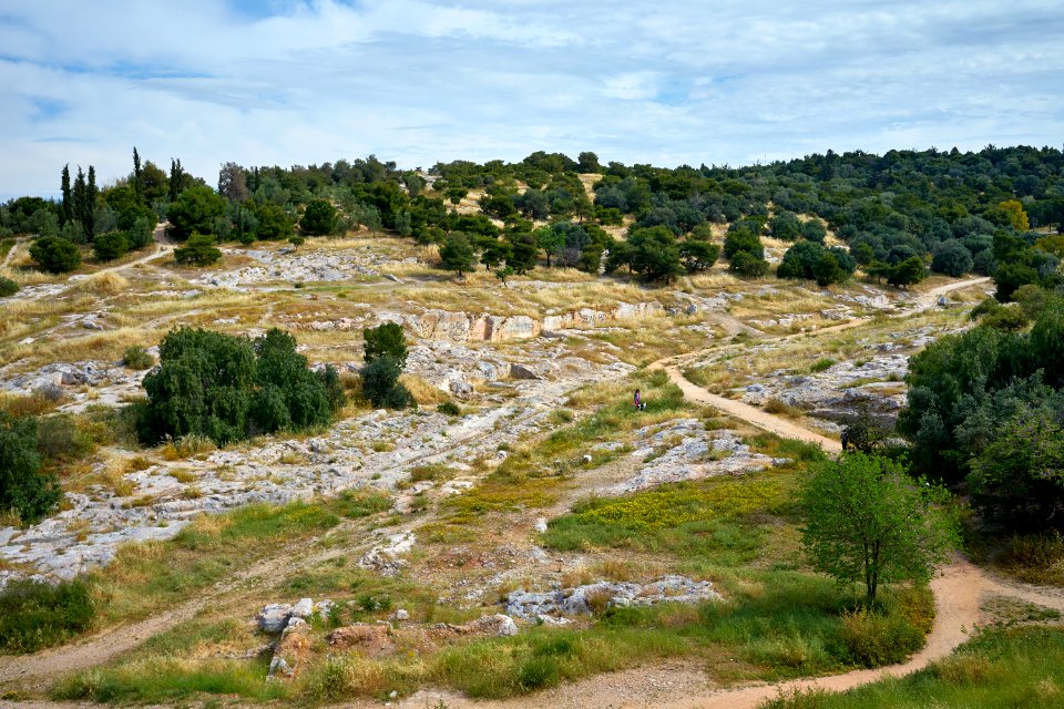 The archaeological site of the Deme of Koile from the south slope of the Koilon on April 29, 2020