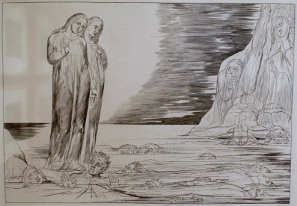 The Circle of the Traitors - Dante's Foot Striking Bocca Degli Abati, illustration for the Divine Comedy, by William Blake, 1826-1827, engraving - Montreal Museum of Fine Arts - Montreal, Canada - DSC08890